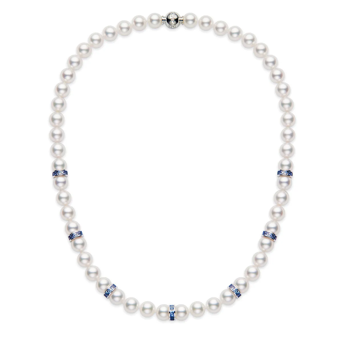 Akoya Cultured Pearl Strand Necklace with Blue Sapphire Rondelles