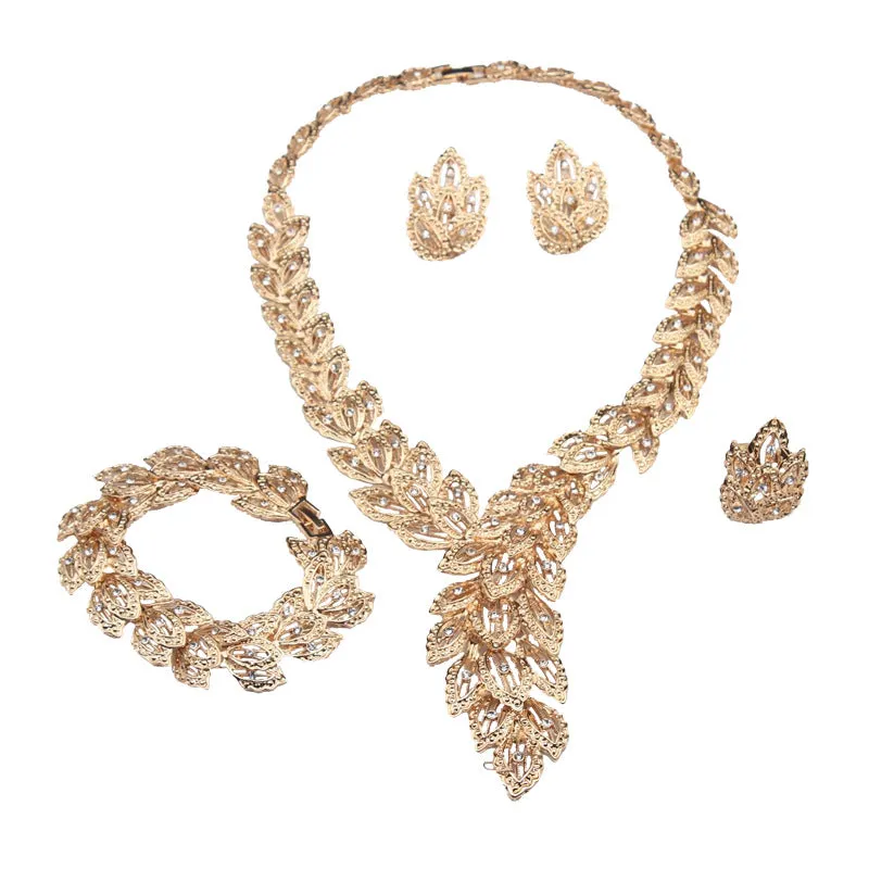 American exaggerated feather diamond clavicle short necklace four-piece set of women's accessories