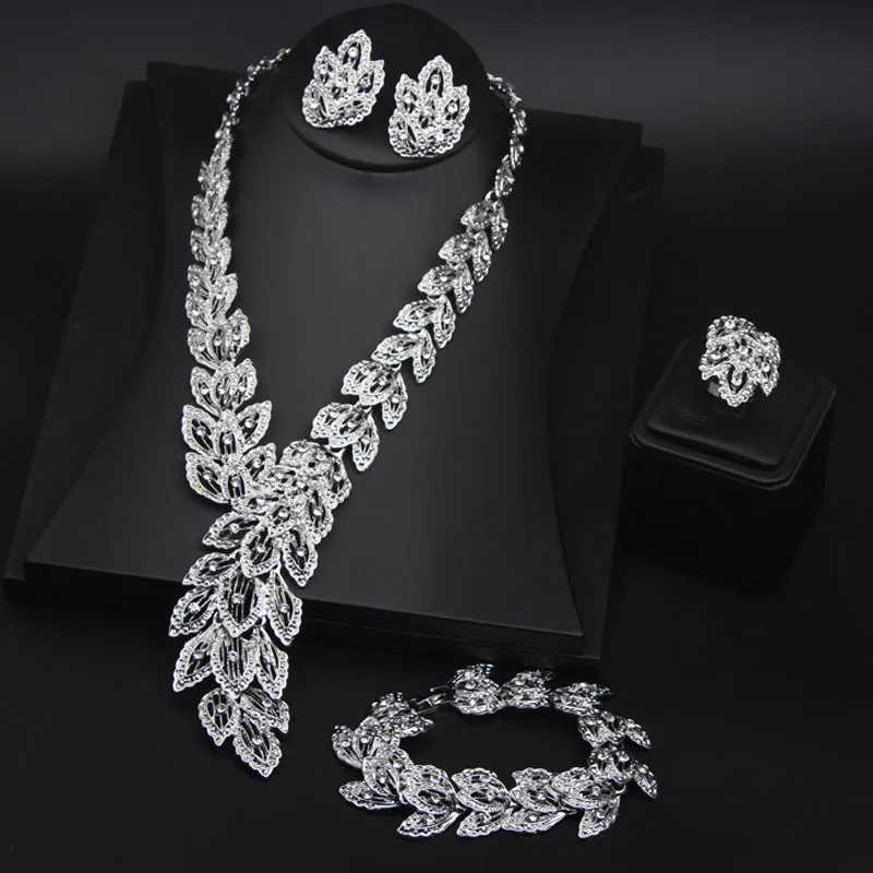 American exaggerated feather diamond clavicle short necklace four-piece set of women's accessories