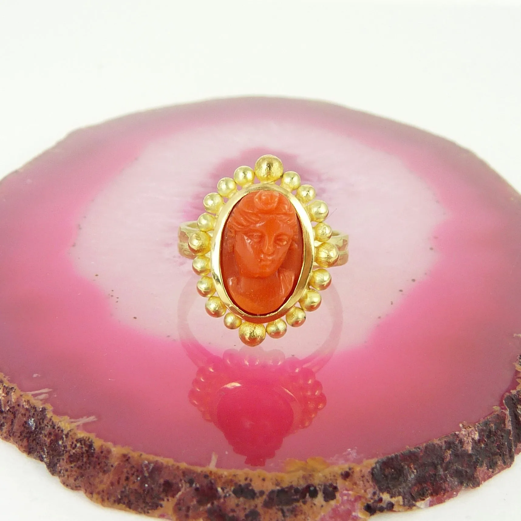 Antique Coral Cameo Courtesan Ring