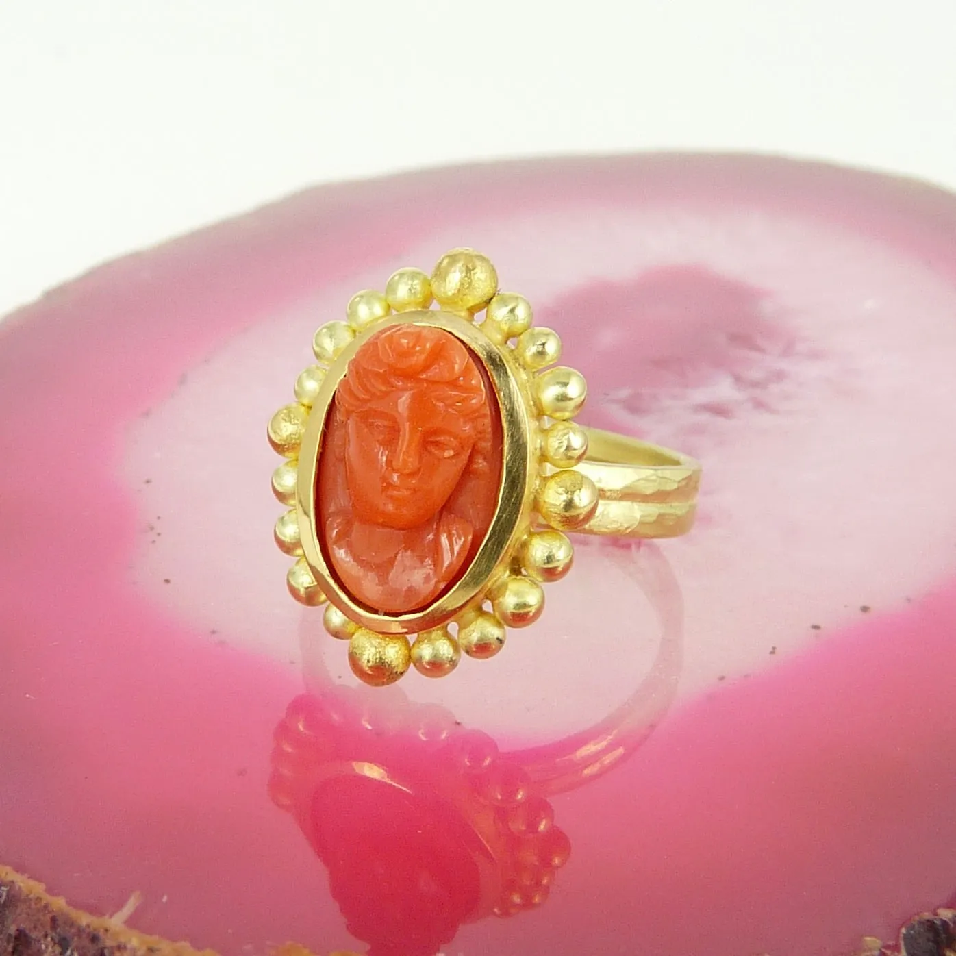 Antique Coral Cameo Courtesan Ring