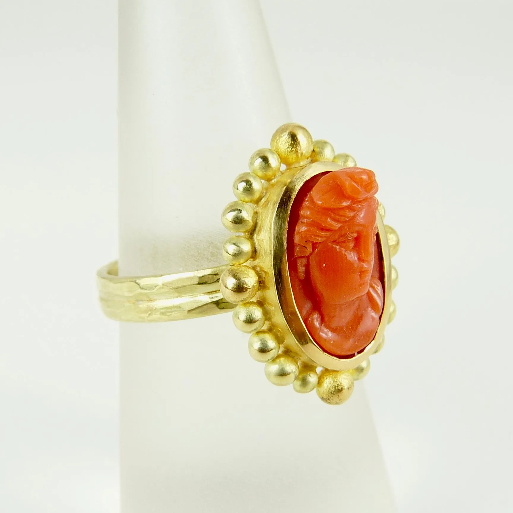 Antique Coral Cameo Courtesan Ring