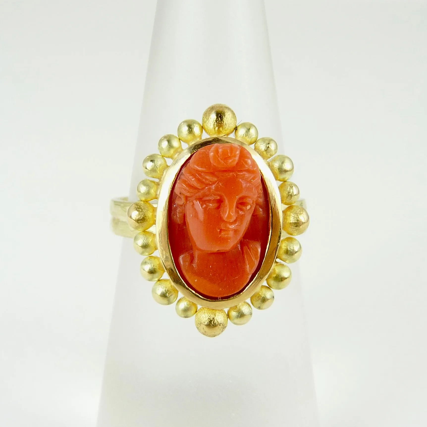 Antique Coral Cameo Courtesan Ring