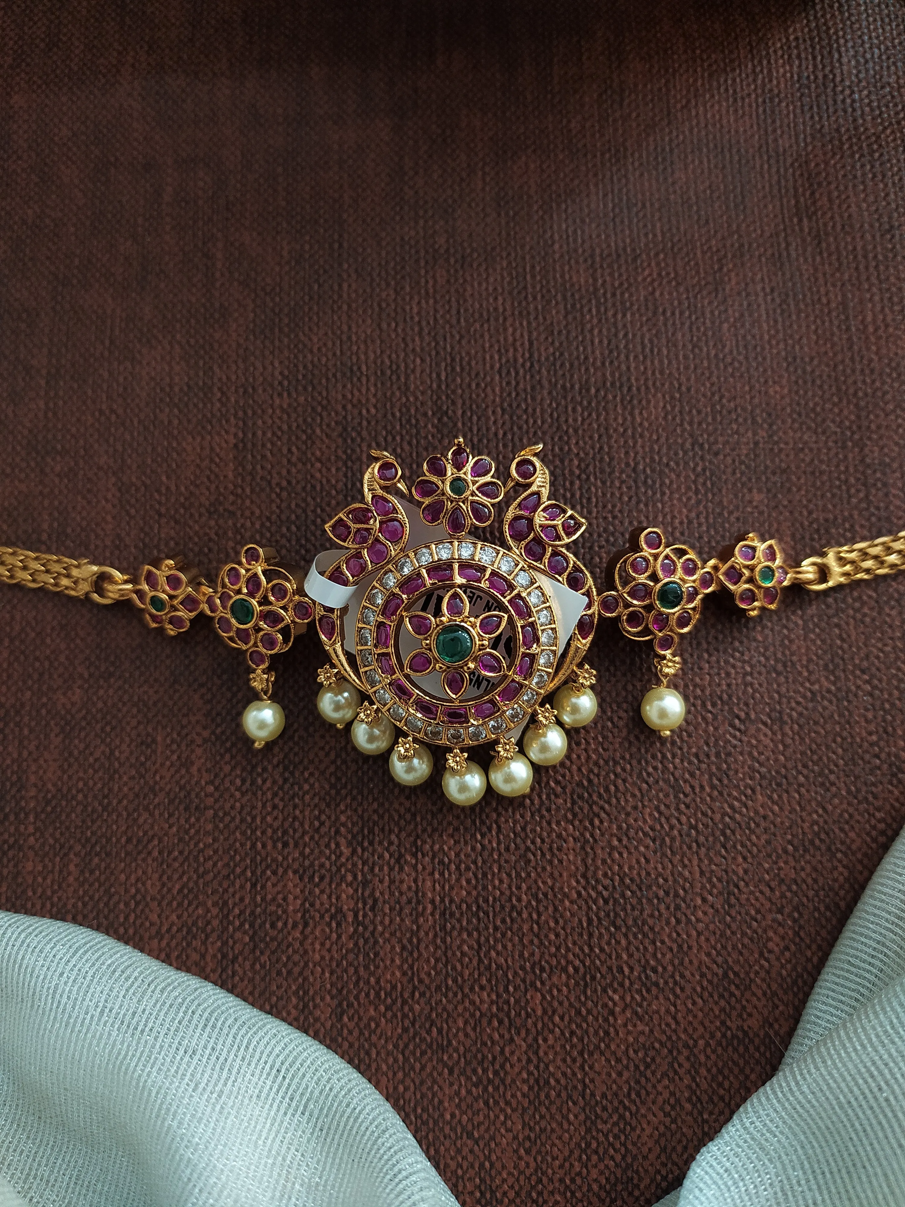 Antique Dual Peacock & Floral Choker Set with Pearl Drops