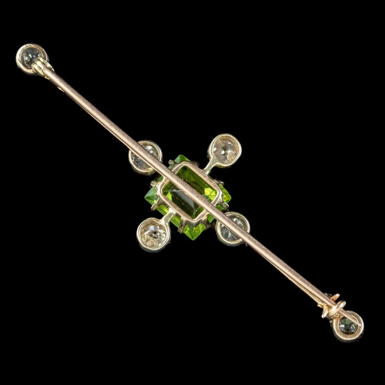 Antique Edwardian Peridot Diamond Bar Brooch 18ct Gold 3.5ct Peridot