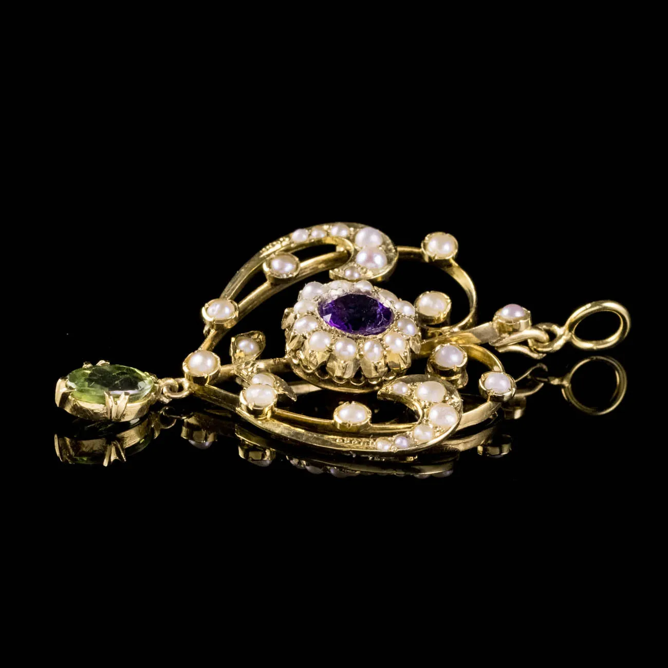 Antique Edwardian Suffragette Floral Pendant 18Ct Gold Amethyst Peridot Circa 1910