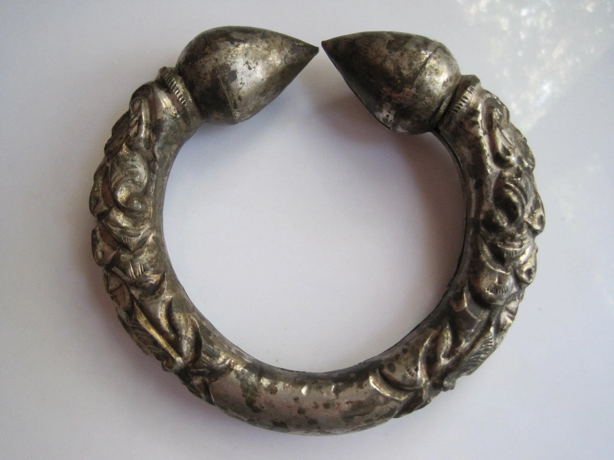 Antique Silver Nepal Double Makara Anklet or Foot Bracelet