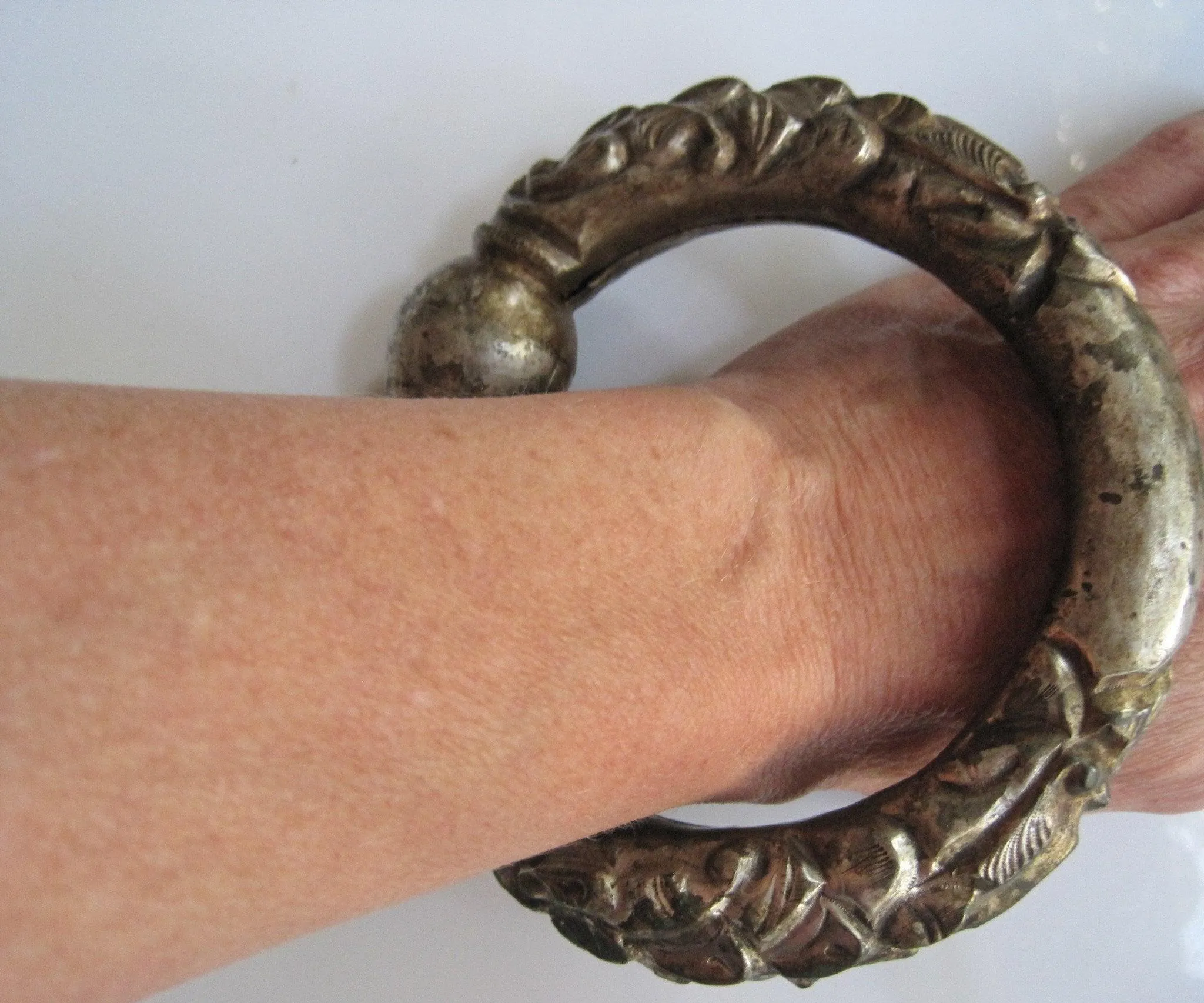 Antique Silver Nepal Double Makara Anklet or Foot Bracelet