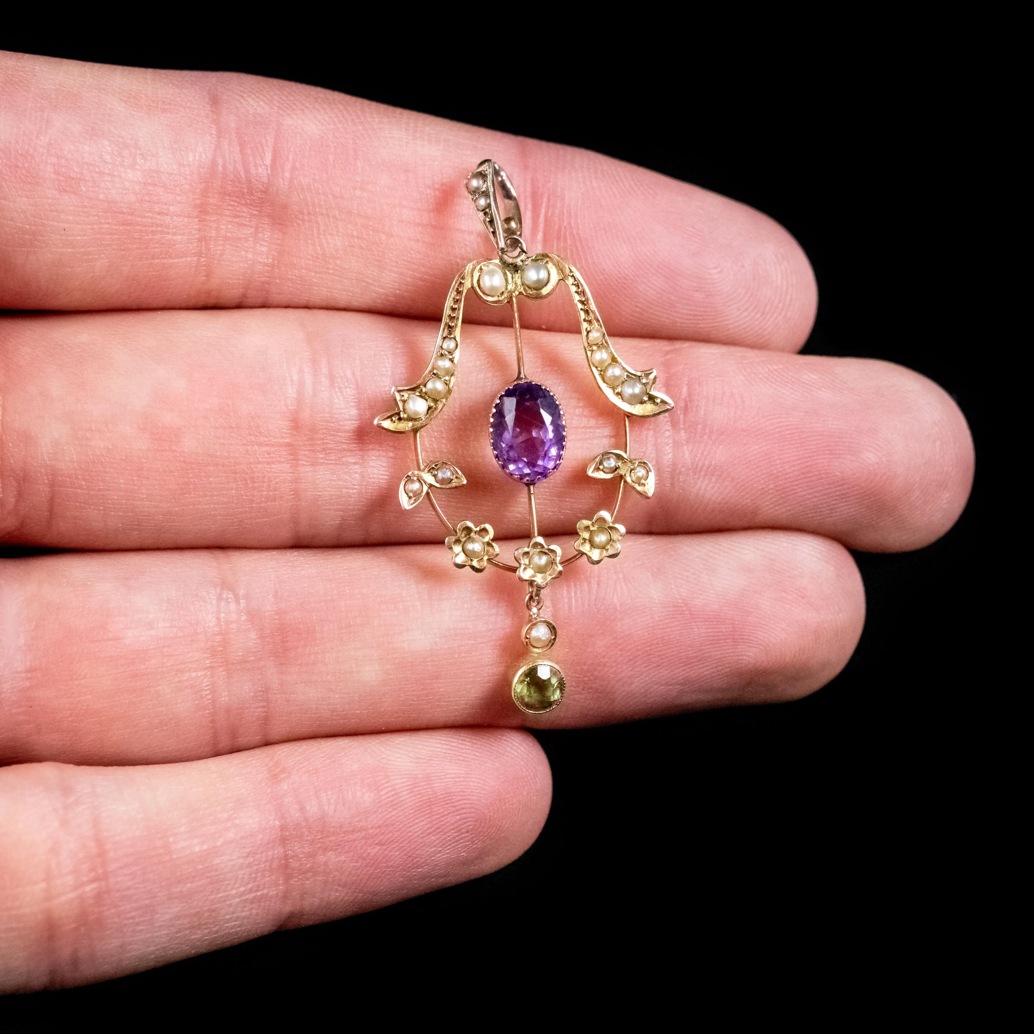 Antique Suffragette Floral Pendant Edwardian 9Ct Gold Circa 1910