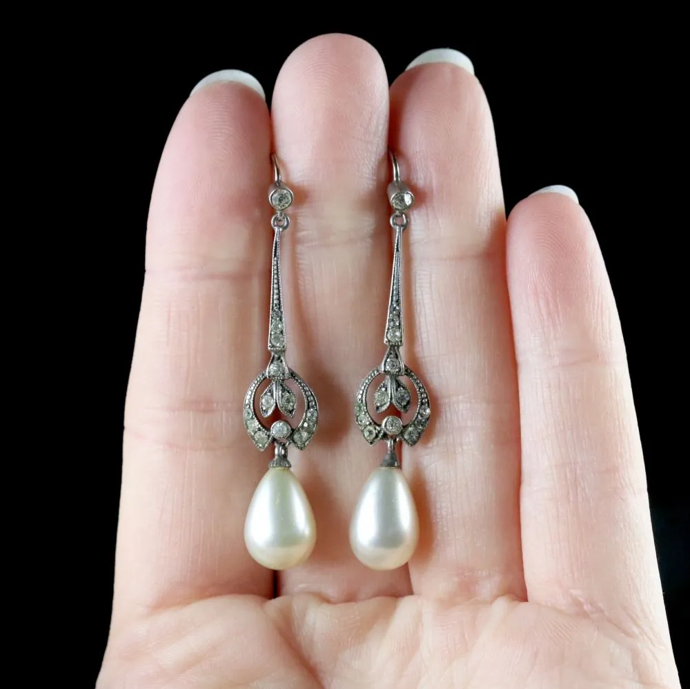 Antique Victorian Pearl Drop Earrings Silver Paste Circa 1900