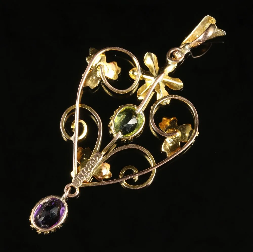 Antique Victorian Suffragette Pendant Flower 9Ct Gold Circa 1900