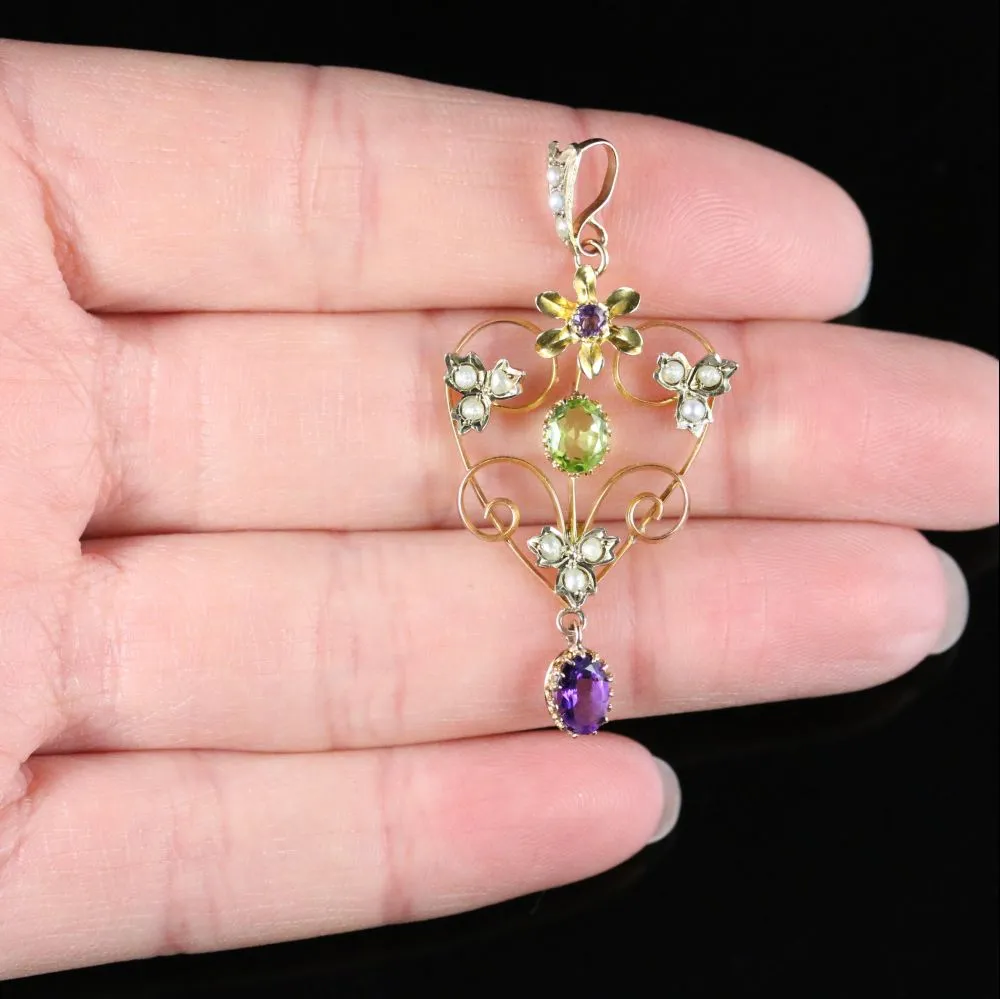 Antique Victorian Suffragette Pendant Flower 9Ct Gold Circa 1900