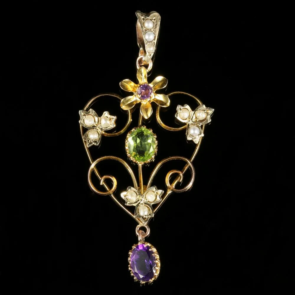 Antique Victorian Suffragette Pendant Flower 9Ct Gold Circa 1900