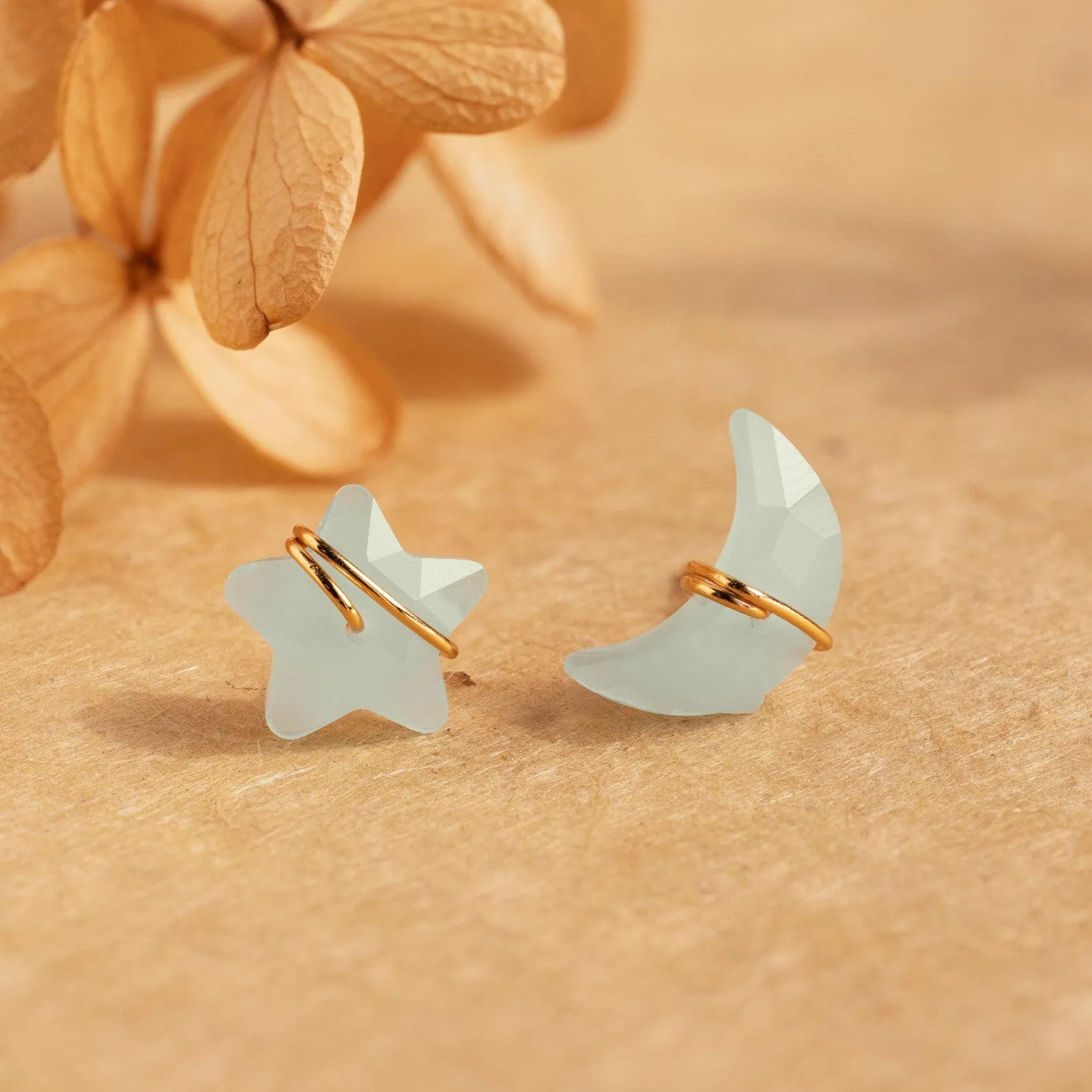 Aquamarine Moon & Star Studs