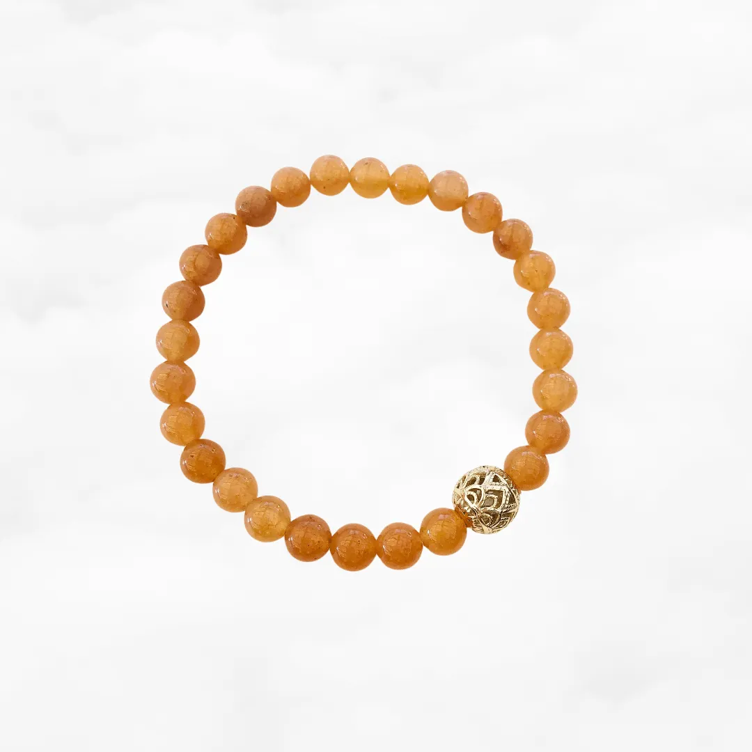 Auspicious Beaded Orange Aventurine Bracelet 6mm Gold