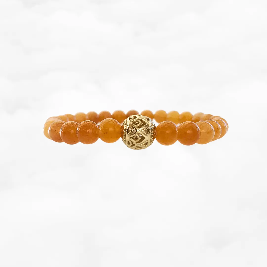 Auspicious Beaded Orange Aventurine Bracelet 6mm Gold