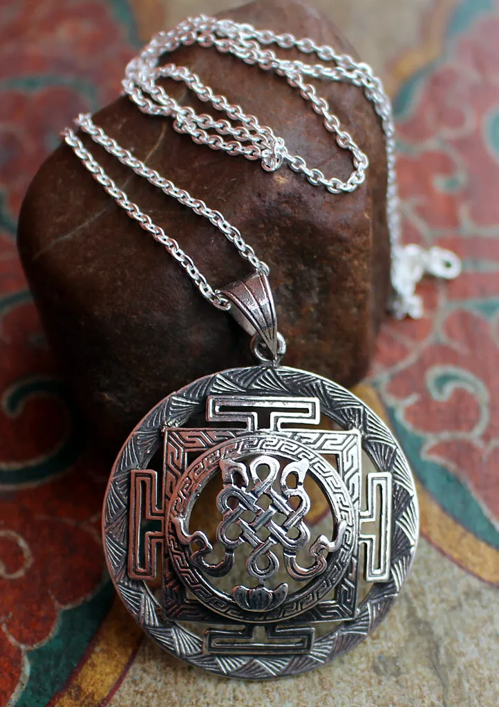 Auspicious Endless Knot Silver Mandala Pendant