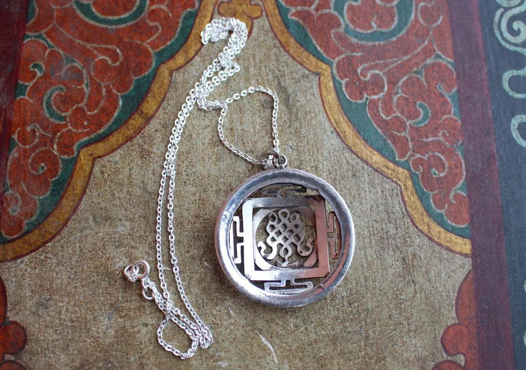 Auspicious Endless Knot Silver Mandala Pendant