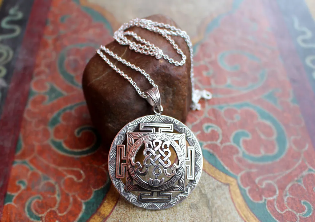 Auspicious Endless Knot Silver Mandala Pendant