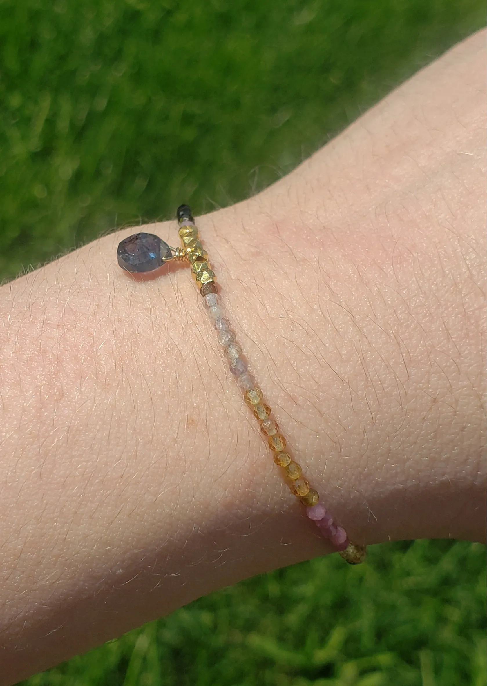 AVF Rainbow Tourmaline & Kyanite Drop Beaded Bracelet (SI3659)