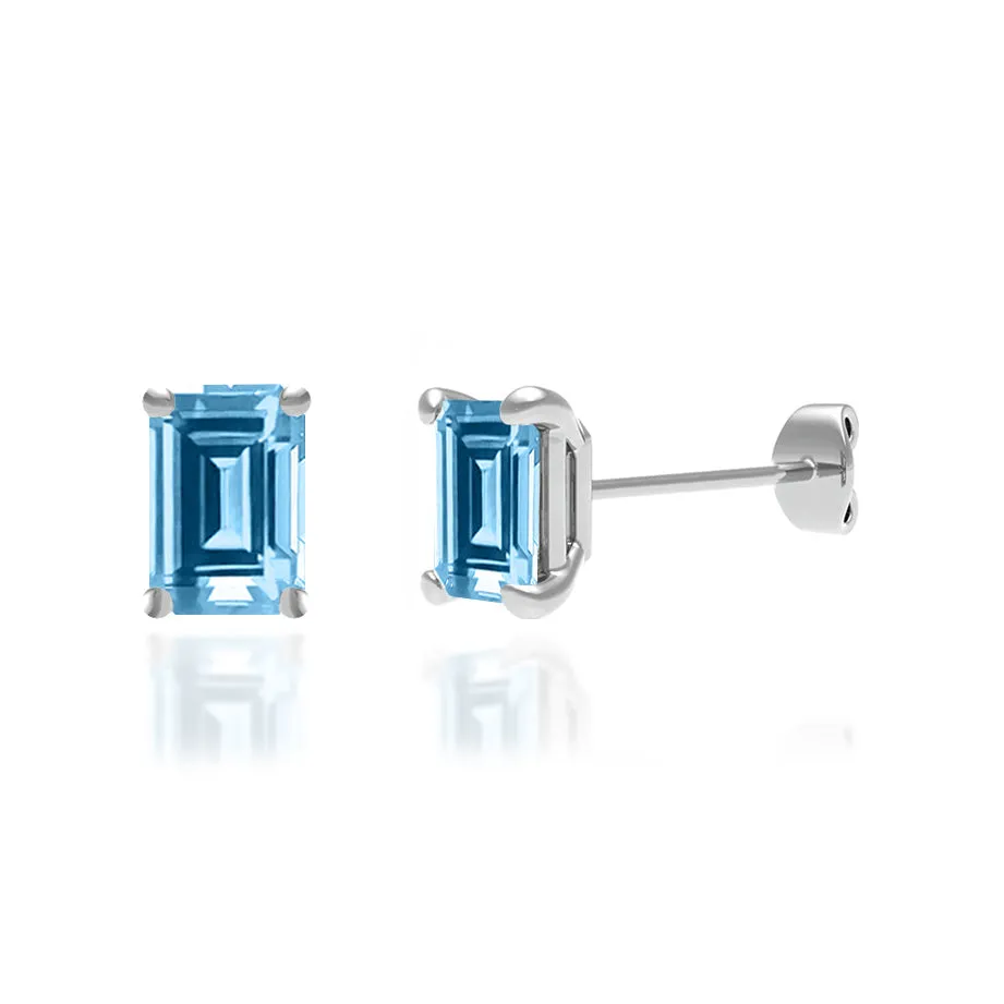 AVIANA - Emerald Aqua Spinel 18k White Gold Stud Earrings