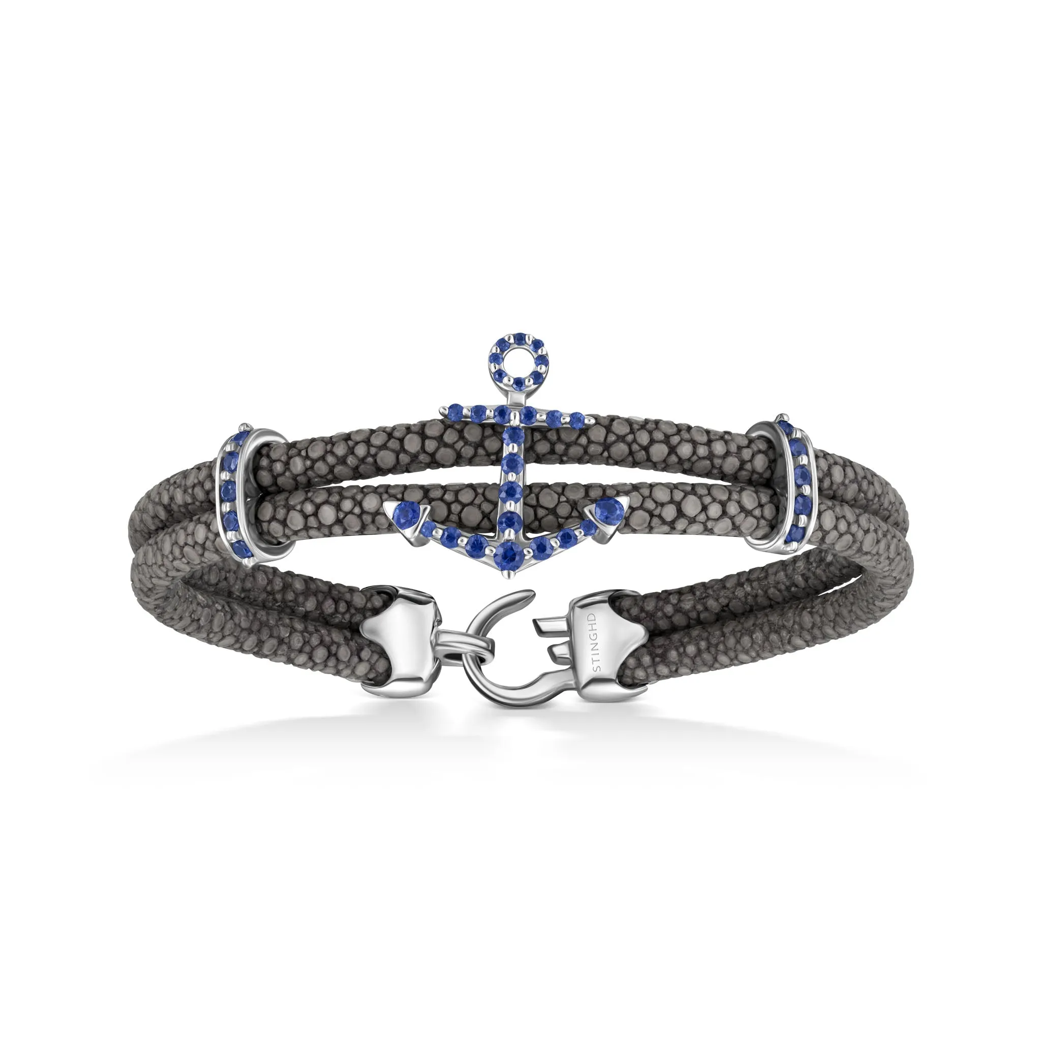 B488 Sterling Silver Anchor Adorned with Blue Sapphires