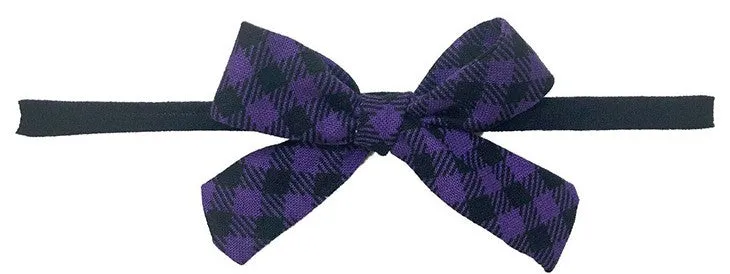 Baby Bling Black Purple Plaid Cotton Print Skinny Bow Headband