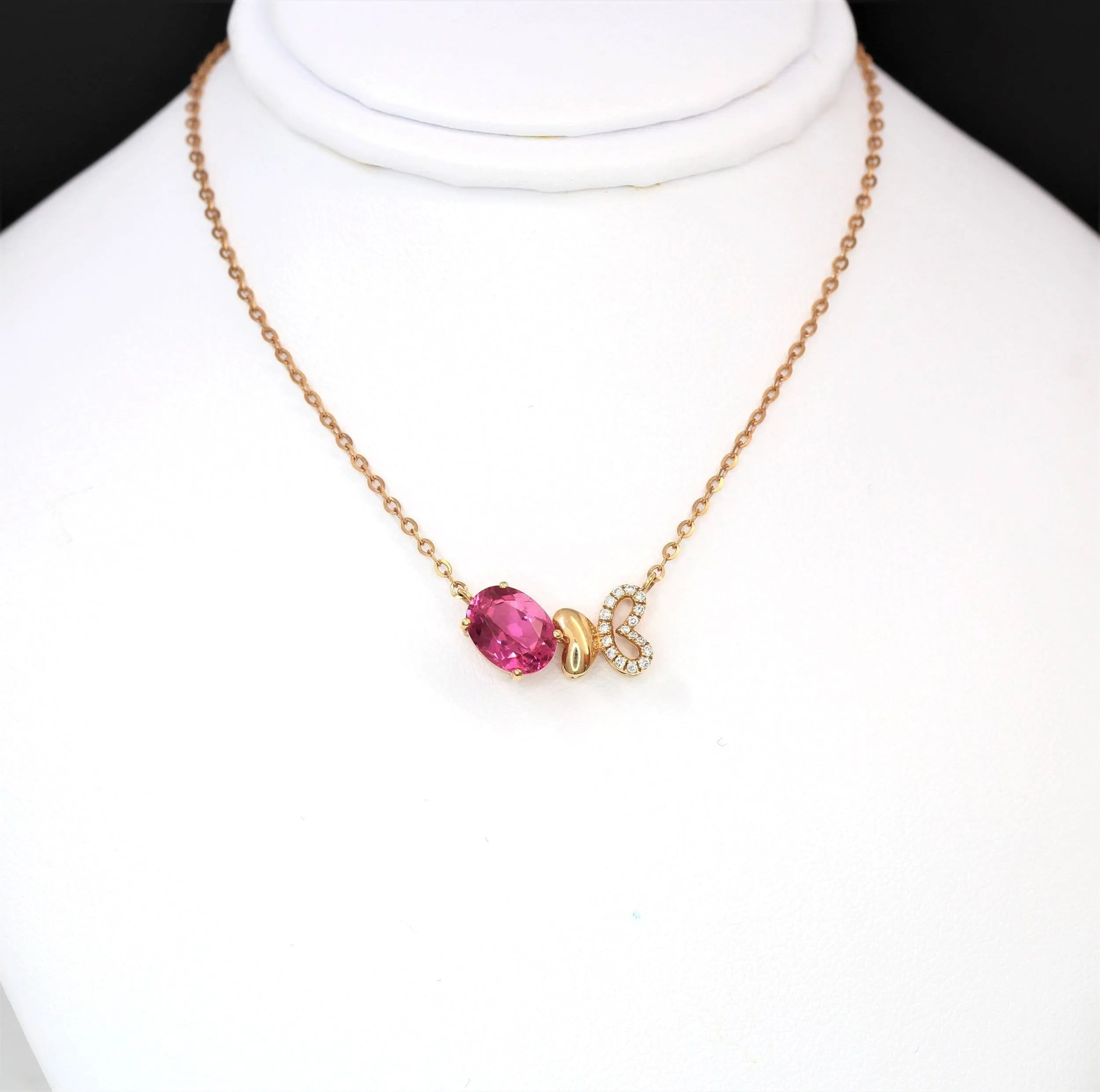 Baikalla™ "Butterfly Tourmaline" 18K Rose Gold Baby Pink Tourmaline & 1/5 CTW Diamond Pendant Necklace