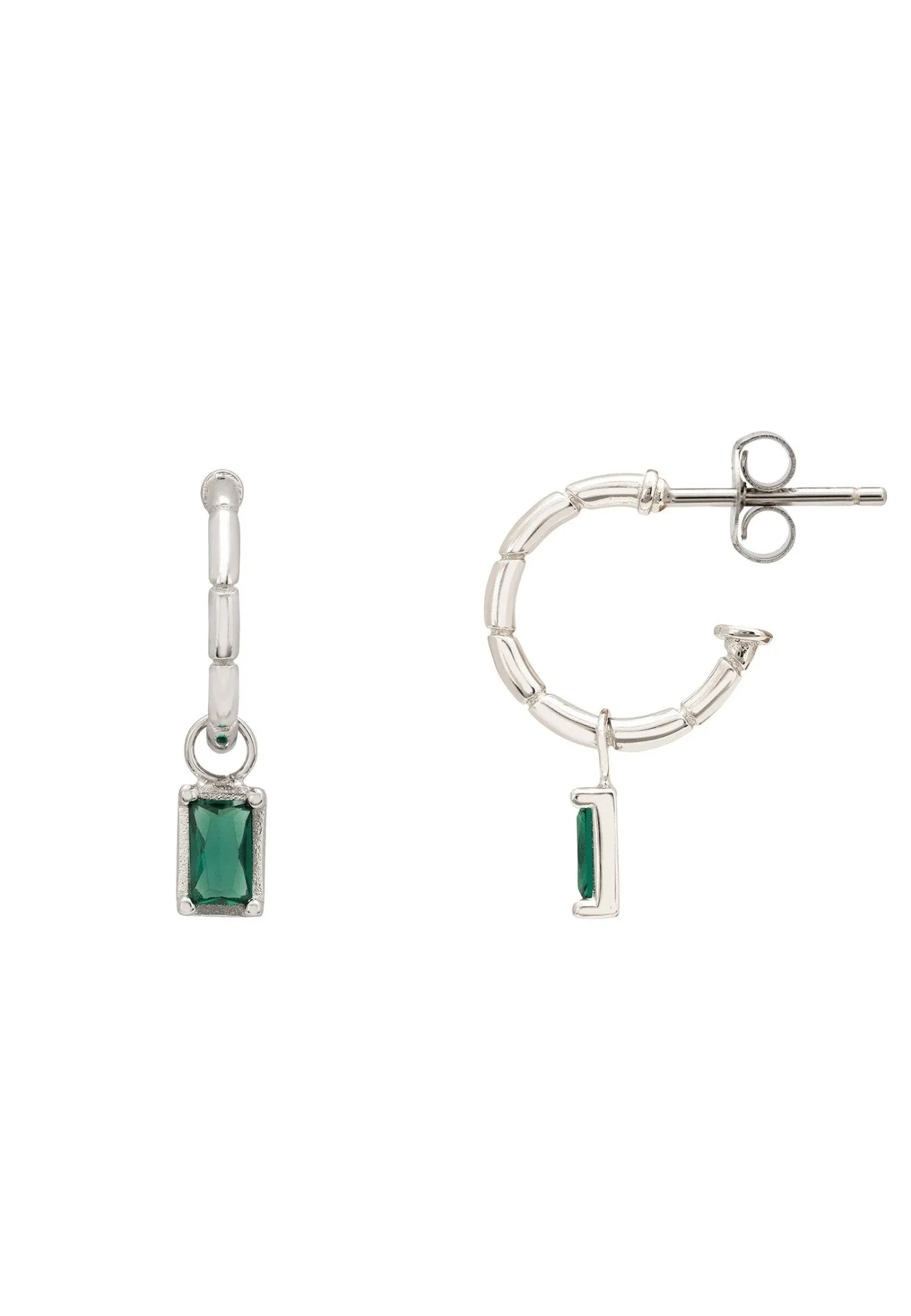 Bamboo Hoop with Emerald Earrings Silver