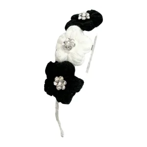 Bari Lynn Crystallized Crochet Triple Flower Headband - Black & White