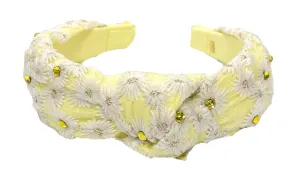 Bari Lynn Daisy Twist Knot Headband with Crystals - Yellow