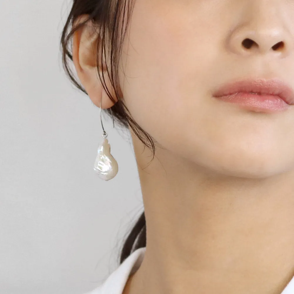 Baroque Pearl Silver Tone Hook Earrings