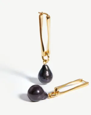 Baroque Pearl Twisted Drop Earrings | 18k Gold Plated/Grey Pearl