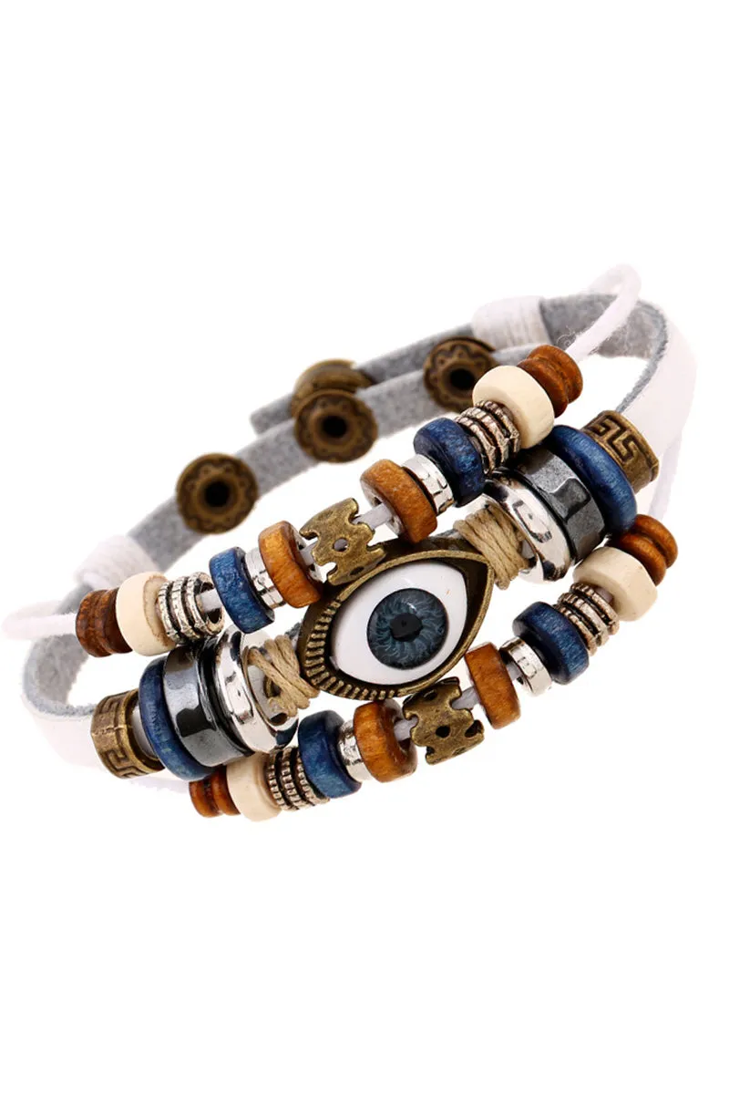 BEADED EYES BUCKLE LEATHER BRACELET