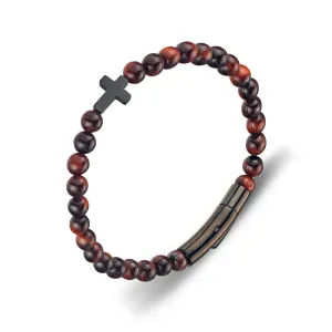 BEADED RED TIGER EYE CROSS BRACELET