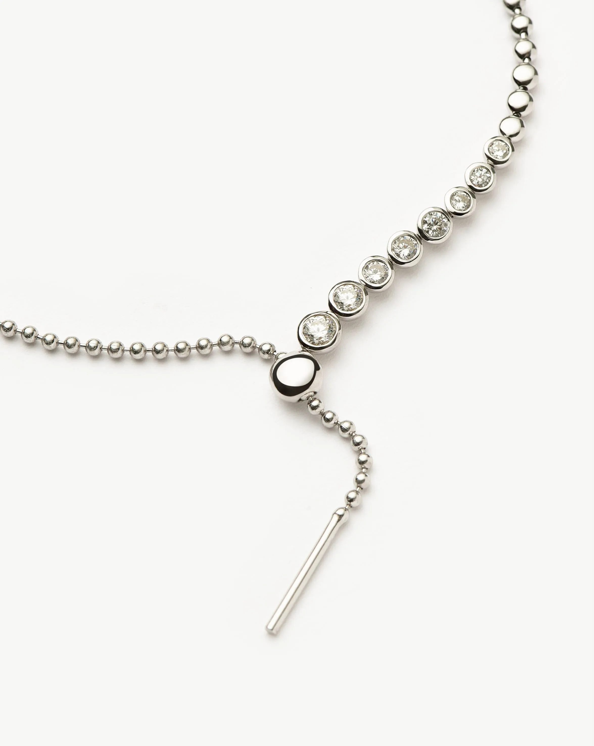 Beaded Stone Slider Lariat Necklace| Sterling Silver Cubic Zirconia