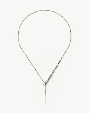 Beaded Stone Slider Lariat Necklace| Sterling Silver Cubic Zirconia