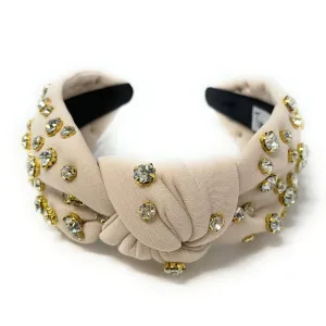 Beige Marie Jeweled Knotted Headband