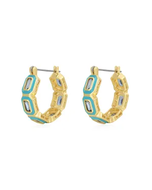 Bezel Emerald Ballier Hoops- Turquoise- Gold