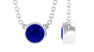 Bezel Set Round Created Blue Sapphire Solitaire Necklace