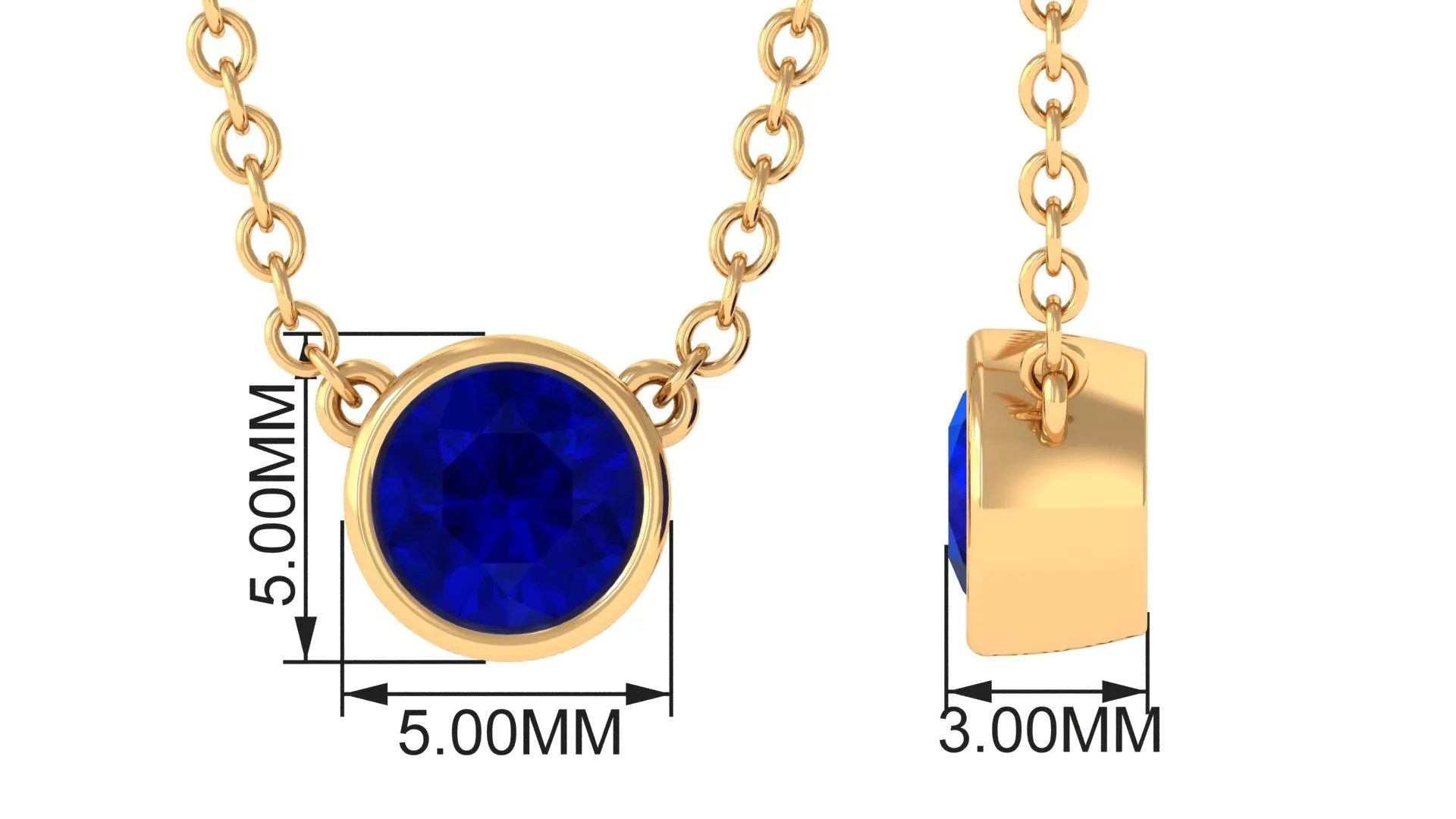 Bezel Set Round Created Blue Sapphire Solitaire Necklace