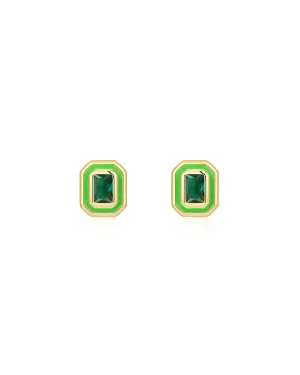 Bezel Studs- Bright Green- Gold