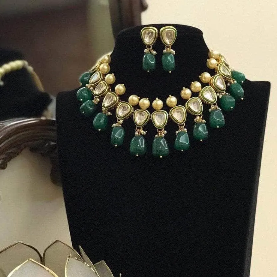 Big Kundan Moti Stone Necklace