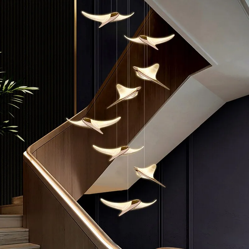 Bird-Shaped Staircase Chandelier Luxury Villa Modern Designer Kitchen Living Room Lamp Large Hall Long Line Penthouse Chandelier