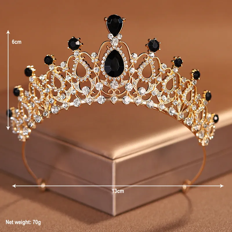 Black elegant bridal necklace and earrings set wedding crown three-piece set wedding accessorie