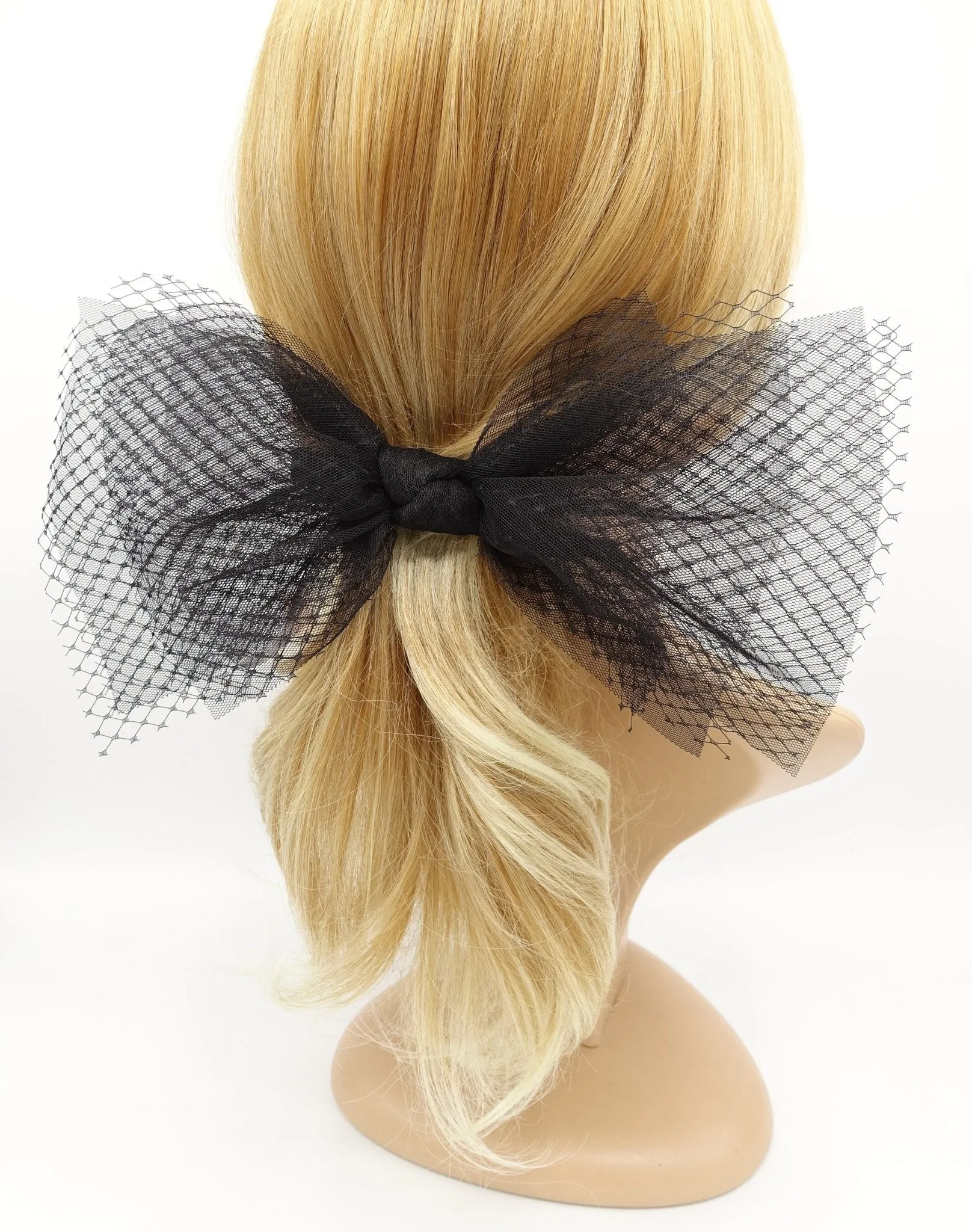 black mesh tulle hair bow voluminous veil bow knot headband fascinator hair accessory for women