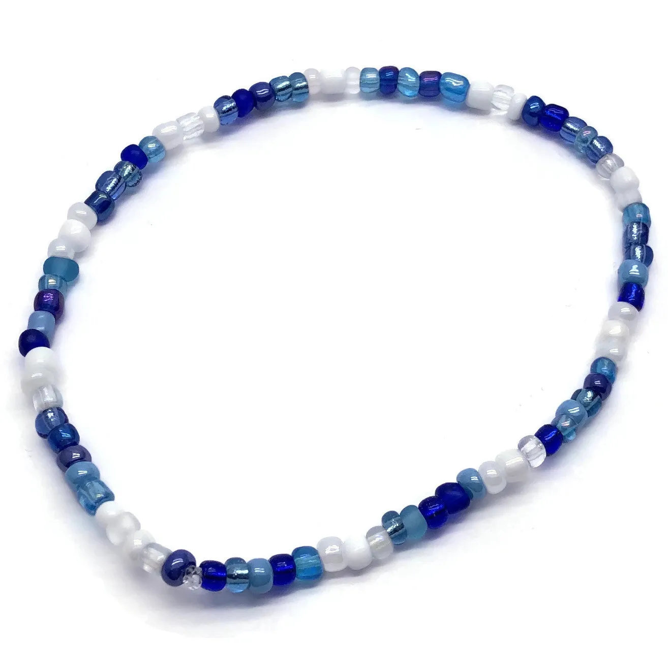 Blue and White Glass Seed Bead Anklet