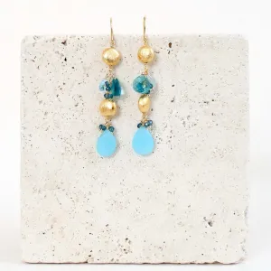 Blue Chalcedony & Aquamarine Gold Drop Earrings