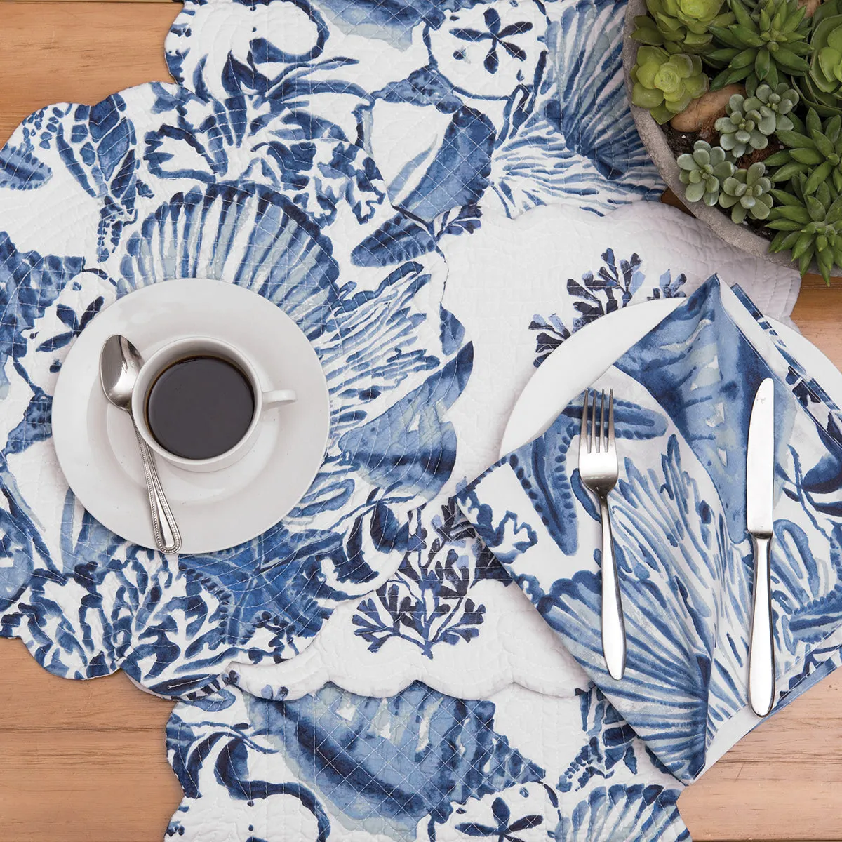 Blue Coast Shells Table Linens