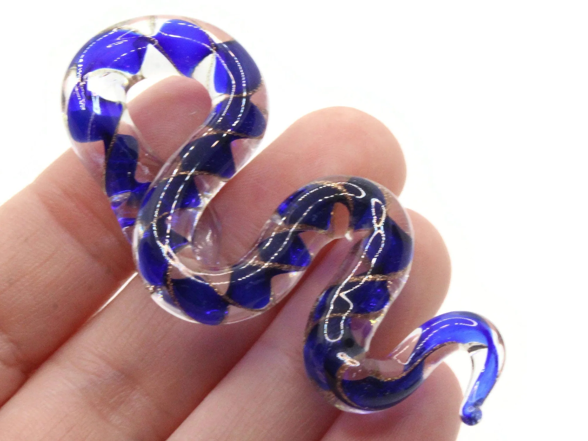 Blue Gold and Clear Spiral Glass Snake Pendant